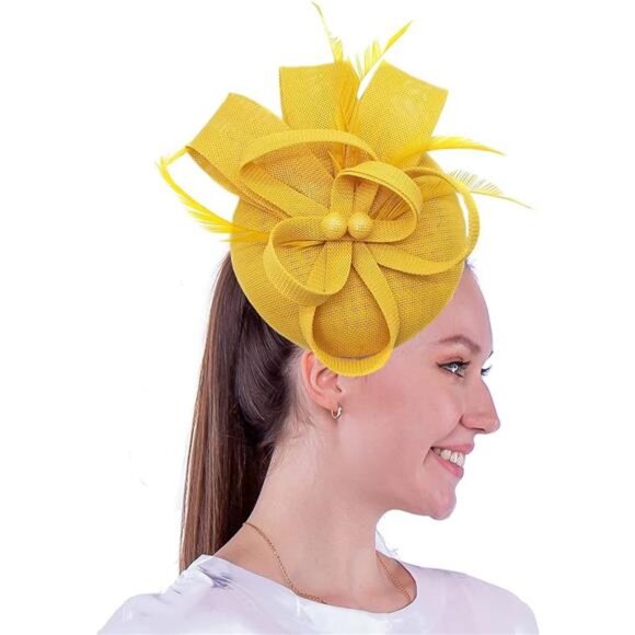 Women's Fascinator Hat Fake Sinamay Feather Tea Party Pillbox Flower Derby - Picture 1 of 7